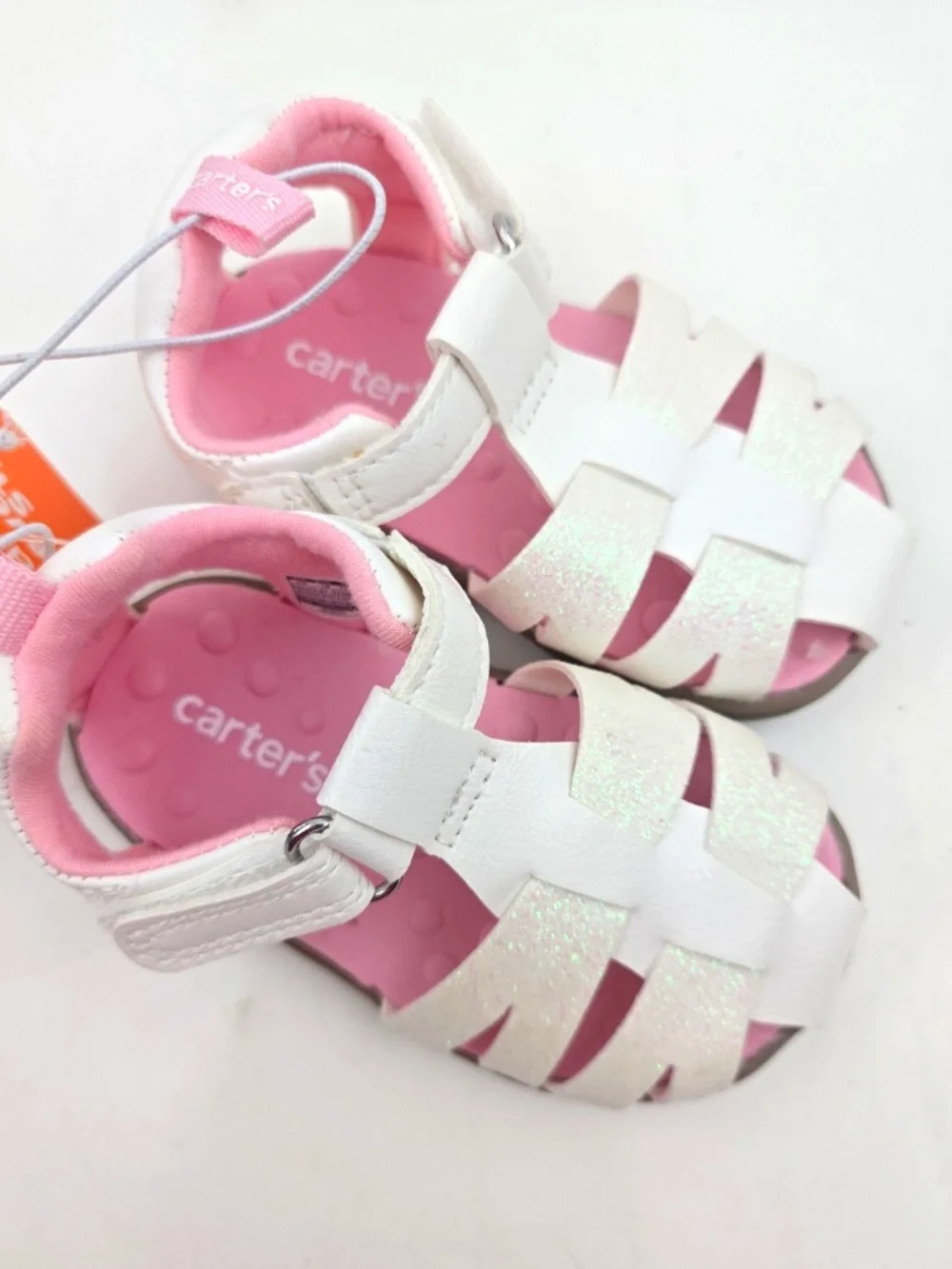 Carter's Baby Sandals Size 3 Girls Shoes White Glitter Strap Summer Footwear